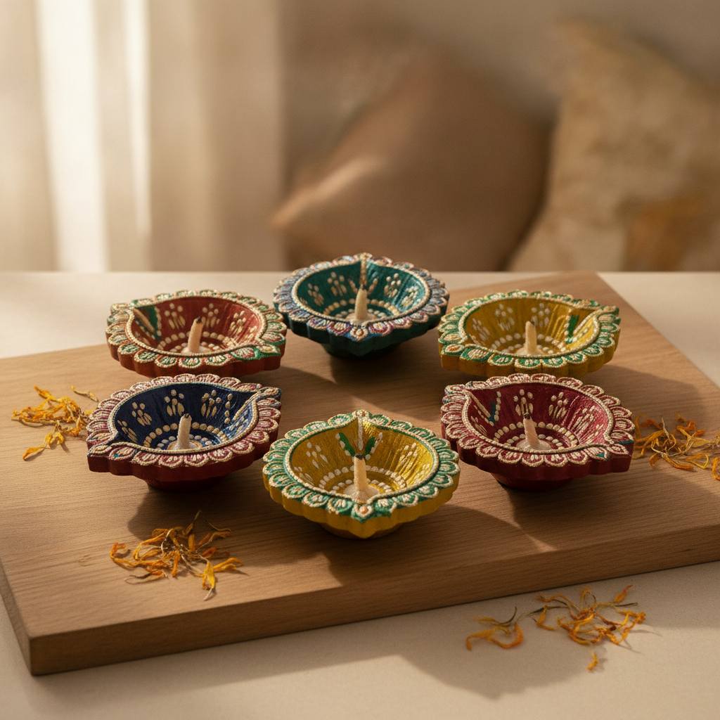 Hand-Painted Clay Diya Set (Set of 6)